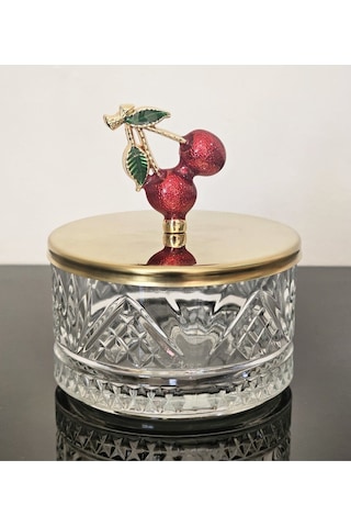 Atabey Home Collection Şekerlik 1 Adet Gold Kapakli Kiraz Detayli Çerezlik & Sunumluk