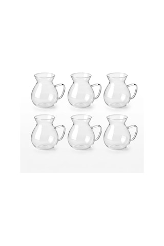 6'li Kulplu Cam Çay Bardağı Seti - Şeffaf Ve Modern Tasarımlı Isıya Dayanıklı Çay Takımı 180ml Çok Renkli