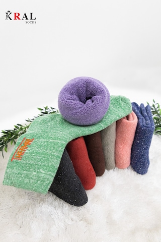 Kral Socks Kadın Termal Yarım Konç Soket Havlu Çorap 4 Çift Kışlık, Sıcak Tutan, Yumuşak Dokulu ASORTİ