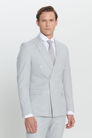 Ac&co Erkek Acık Grı Ekstra Slim Fit Kırlangıç Yaka Çizgili Takım Elbise Açık Gri