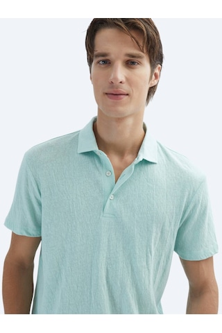 Kip Su Yeşili Düz Polo Yaka Pamuk Karışımlı T-shirt Su Yeşili