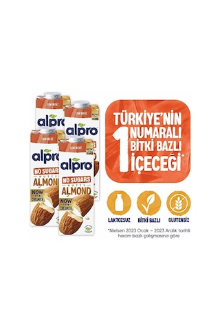 Alpro Şekersiz Badem Sütü 4x1 L Vegan Laktozsuz Bitkisel Bazlı