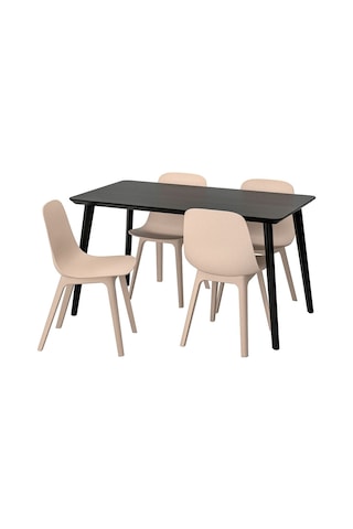 Mutfak Masası Takımı, Siyah-bej, 4 Sandalyeli siyah