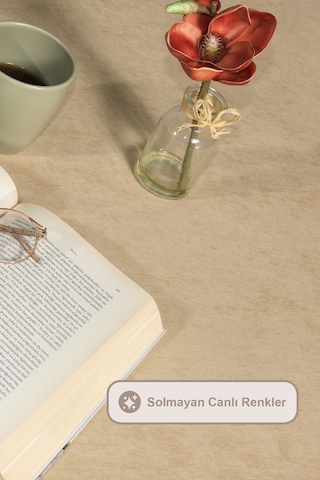 Elart Soft Kadife Masa Örtüsü Dikdörtgen 150x220 Cm Bej Bej