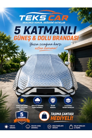 Güneş Koruyucu , 5 Katmanlı , Ultra Sağlam , Isı Yalıtımı , Dolu Koruyucu , Universal Oto Branda 1,6 Metre X 5 Metre