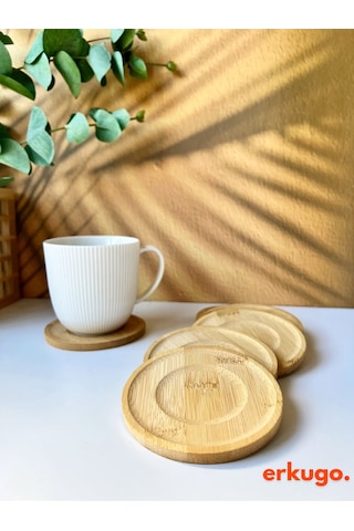 6 Adet Yuvarlak Bambu Altlık, Bardak Altlığı, Fincan Tabağı, Çay Tabağı Bambu