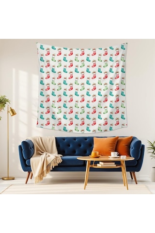 Noel Desenli 59x59 İnç Kare Goblen Duvar Halısı, Ev, Oturma Odası Ve Yatak Odası Duvar Dekoru İçin