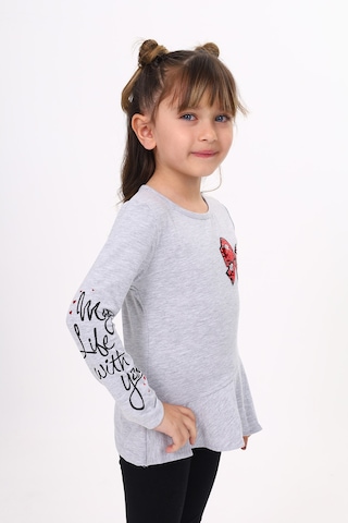 Toontoy Kids Toontoy Kız Çocuk Göğsü Pullu Fiyonklu Nakışlı T-shirt Gri Melanj