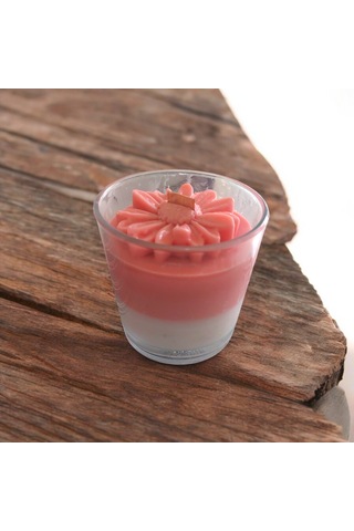 Cam Kavanozda Soya Mum Papatya Tasarımlı Pembe Ve Beyaz