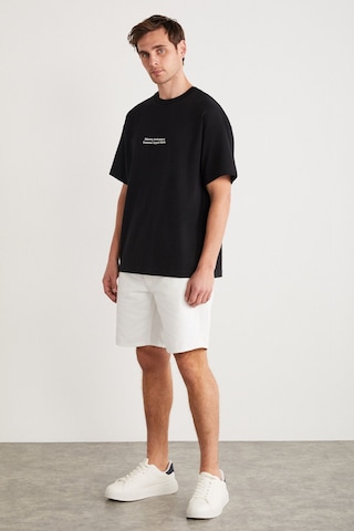 Grimelange RICO Erkek %100 Pamuklu Önü Ve Arkası Baskılı Bisiklet Yaka Kısa Kollu Oversize Siyah T-Shirt