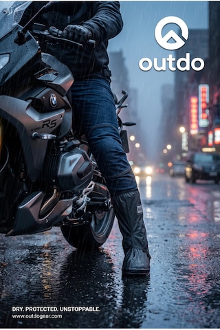 Outdo Su Geçirmez Motosiklet Ayakkabı Kılıfı Yağmur Galoşu Kaymaz Taban Motor Bot Koruyucu Reflektörlü Ayakkabı Siyah Siyah