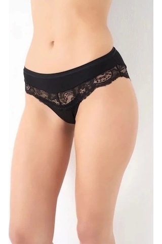 G-box 932 Bayan Dantel Detaylı Cotton Bikini Külot Siyah