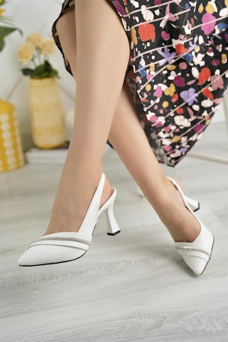 Nesil Shoes Tam 505 Beyaz Taşlı Topuklu Kadın Sandalet Beyaz