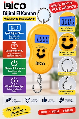 Ibıco Dijital El Kantarı Işıklı Ekranlı Hassas Tartım, Dara Fonksiyonlu, Otomatik Kapanma, Taşınab