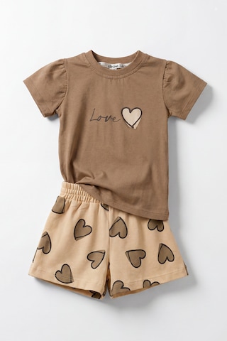 Joy Kids Kız Çocuk Kalp Baskılı Günlük Takım 6-24ay Kahve
