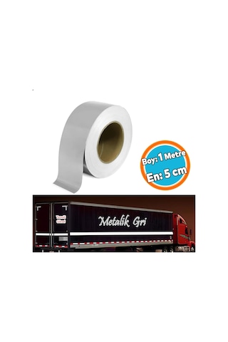 Metalize Gri Renk Düz Desensiz Reflektörlü Bant Gece Parlayan En 5 Cm 1 Mt İkaz Bandı Reflektif