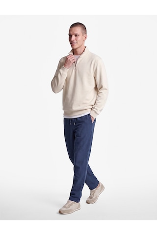 Koton Beli Bağcıklı Düğmeli Cepli Regular Fit Pamuklu Chino Müslin Pantolon Lacivert 7wam40045hw
