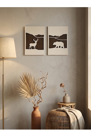 Kaveld Nordic Spirit 2'li Duvar Sanatı Seti - Minimalist Iskandinav Nordic Kazıma Tablo, Bejvekahverengi