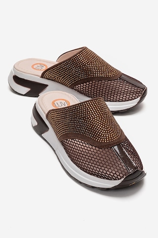 Luvishoes Glea Kahverengi Taşlı Burnu Kapalı Kadın Terlik