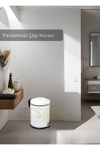 Jet's Home Pedallı Banyo Çöp Kovası Paslanmaz 5 Lt Mutfak Çöp Kutusu Beyaz Beyaz