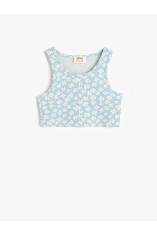 Koton Crop Atlet Kolsuz Çiçekli Bisiklet Yaka Mavi Desenli 5skg30040ak Mavi Desenli