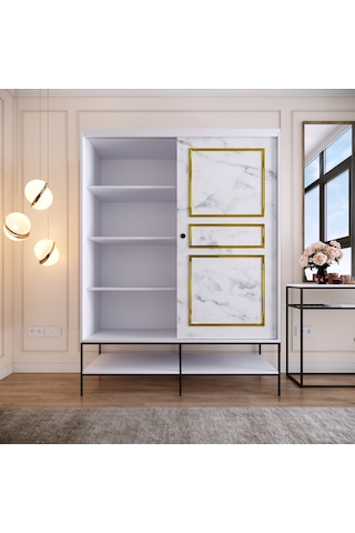 Pasific Home Martin 2 Kapaklı Sürgülü Gardırop Elbise Dolabı Beyaz - Beyaz Mermer 150 CM