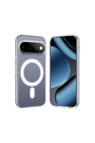 Google Pixel 11 Pro Uyumlu Kılıf Sararmaz Kamera Kısmı Açık Magsafe Mika Sert Parlak Şeffaf Kapak Beyaz