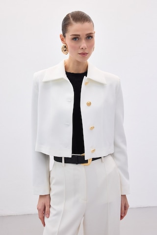Sateen Düğmeli Kısa Ceket - Ekru-136591 Ekru