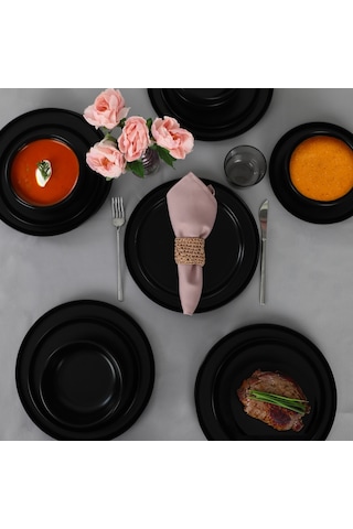 Keramika Nordic Mat Siyah Yemek Takımı 18 Parça 6 Kişilik 956