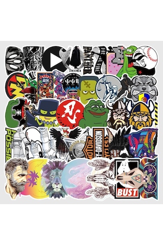 Cajuart 50 Adet Tekrarsız Karışık Stil Modern Pvc Sticker 016