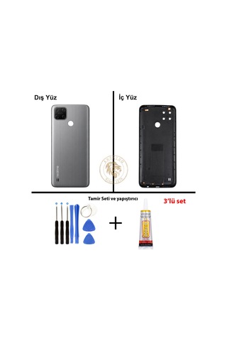 Oppo Kapak Vida Seti + Yapıs Tırıcı Realme C25y Gri Yapıs Tırıcı B-7000 Yapıştırıcı Vida Seti Arka Kapak Arka Cam Batarya Kapağı Lazer Kesim Kapak Pil Kapağı Back Cover Çok Renkli
