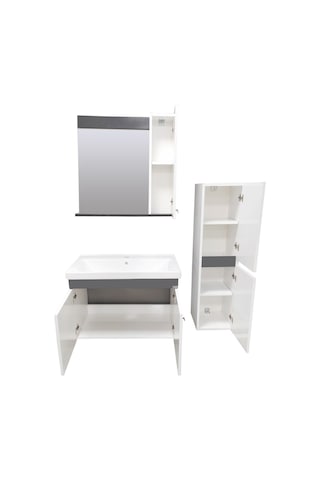 Karen Banyo New Bahar 80 Cm Banyo Dolabı Boy Dolap Hediyeli Antrasit - Beyaz