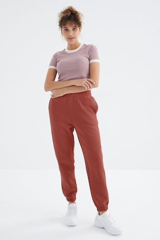 Tommy Life Kiremit Yüksek Bel Şardonlu 3 İplik Pamuklu Basic Kadın Eşofman Alt - 94624