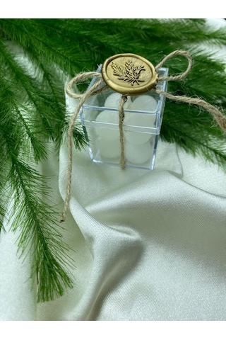 4x4 Şeffaf Mika Kutuda Kokulu Bubble Mum Söz Nişan Nikah Beyaz - Gold