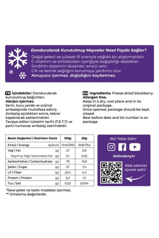 Freeze Dried Böğürtlen Dilimleri 10'lu Paket 20 G