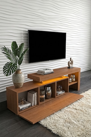 Luma Led Işıklı Tv Ünitesi 160 Cm - Modern Tv Sehpası Ceviz