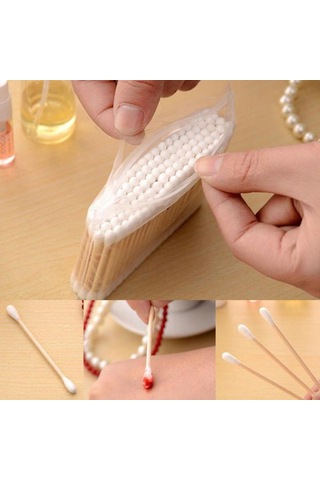 Kulak Temizliği Ve Makyaj İçin Çift Uçlu Pamuklu Çubuklar Sivri Tahta Çubuklu Steril Pamuklu Çubuklar