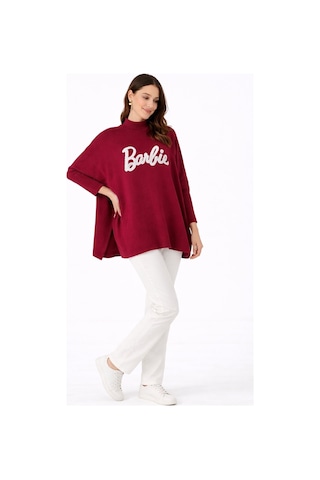 Onno Style Women Düz Triko Standart Panço Bordo