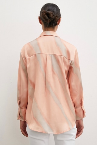 Never More Desenli V Yaka Saten Gömlek Somon