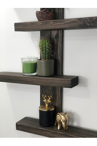 O&Awood Doğal Ahşap Dekoratif Minimal Duvar Rafı,4 Katlı Vintage, Retro A (505265134)