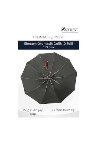 Elegant Otomatik Çelik 10 Telli Siyah Şemsiye Rüzgar Koruma Ponçi Kumaş Mpr1008m Siyah