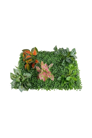 Yapay Çiçek Duvar Kaplama Panel Şimşir 40x60 5Demet Yeşil Bitki D