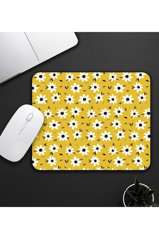 Sarı Renk Papatya Tasarım Baskılı Mouse Pad 23x19cm Fare Altlığı Kaydırmaz Taban Mousepad