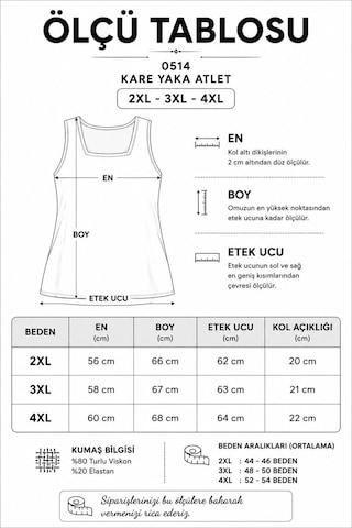 Gülmina Moda Kadın Kare Yaka Büyük Beden Biyeli Atlet - Siyah