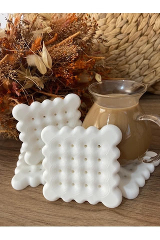 Kurabiye Şeklinde Bardak Altlığı Dekoratif, Beyaz Tasarım