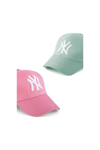 Unisex 2'li Set Pembe ve Mint Yeşili Ny New York Beyzbol Şapka - Unisex Pembe - Mint