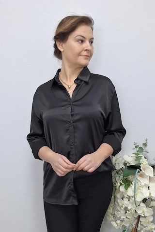 Mia Butik Kadın Siyah Saten Gömlek Siyah