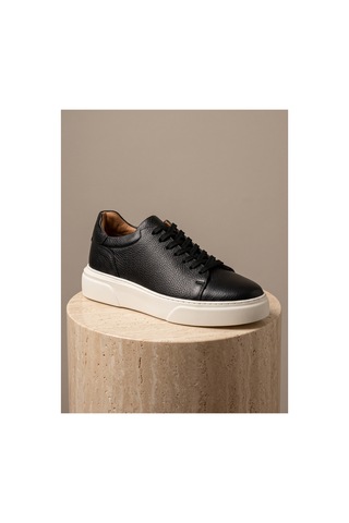 Bafaş Ayakkabı 911819 Siyah-beyaz Hakiki Dana Derisi Platform Tabanlı Erkek Sneaker Siyah - Beyaz