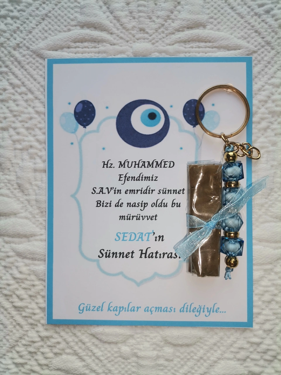 100 Adet Kişiye Özel Hz Muhammed S.a.v'in Emridir Yazılı Sünnet Hatırası Anahtarlık & Kına Hediyelik