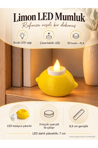 Limon Tasarımlı Tealight Mumluk 3d Baskı Dekoratif Tealight Mumluk Sarı